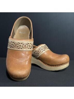 Dansko Leather Clogs Tan Tooled Mule Shoes EU 38